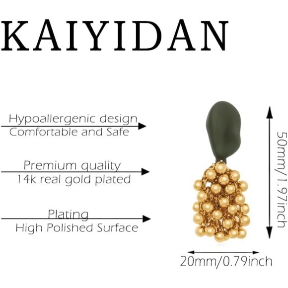 Geometric Gold Balls Statement Vintage Cute Long Earring for Women Jewelry - Picture 5 of 9